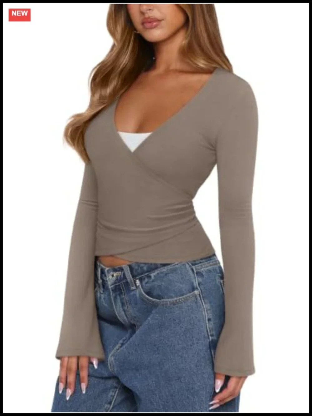 Long Sleeve Tie Front Wrap Cardigan with Bell Sleeves